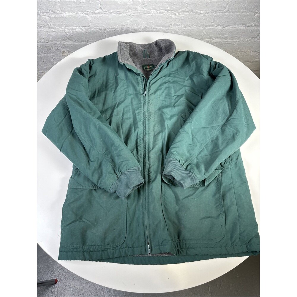 Vintage J Crew Tech Fleece Lined Oarsman Green Full Zip Parka Jacket L USA Made